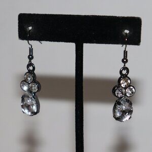 NWoT Sparkling Gunmetal & Rhinestone Dangle Earrings | 1.75" | French Hook